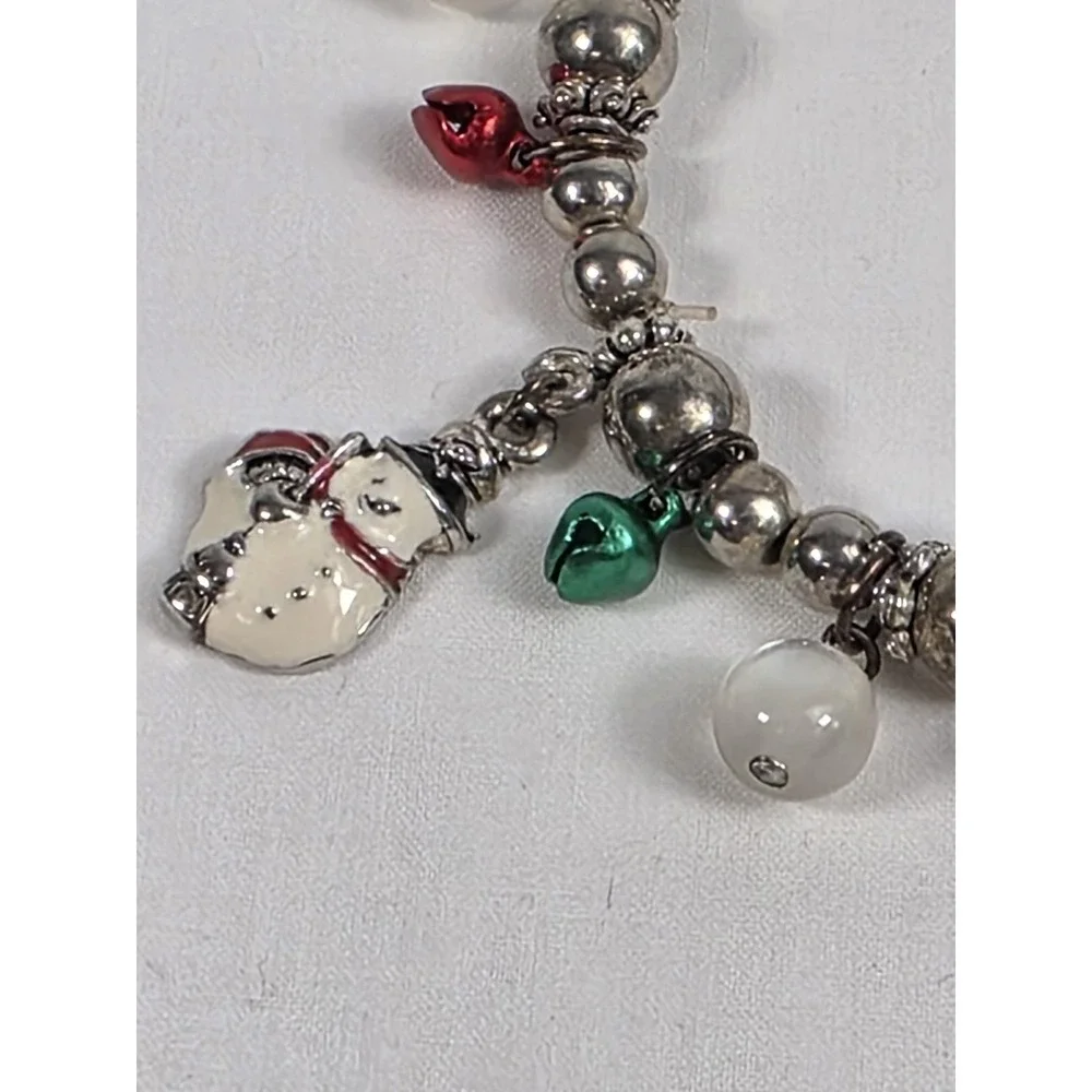 Holiday Christmas Charm Bracelet Beaded‎ Stretch Snowman Red Green Bells Gift